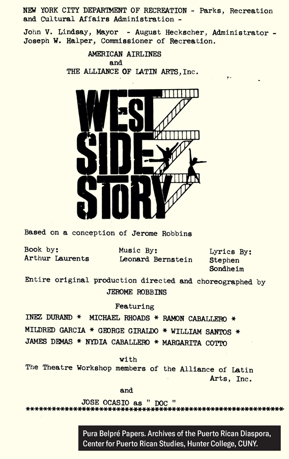 House program for the Salsa of the Latin Woman, directed by Anita Vélez and produced by Carla Pinza, and presented by the Latino Playwrights' Reading Workshop Series at the Lincoln Center Out-Of-Doors Festival, Saturday, September 2, 1978. Lincoln Center for the Performing Arts Archives.